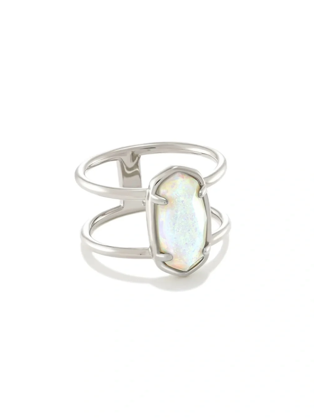 Kendra Scott Elyse Sterling Silver Double Band Ring in White Sterling Opal sz8